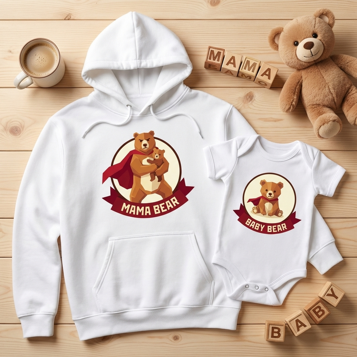 Bear Family Bundle: Mama Bear Hoodie + Baby Bear Onesie