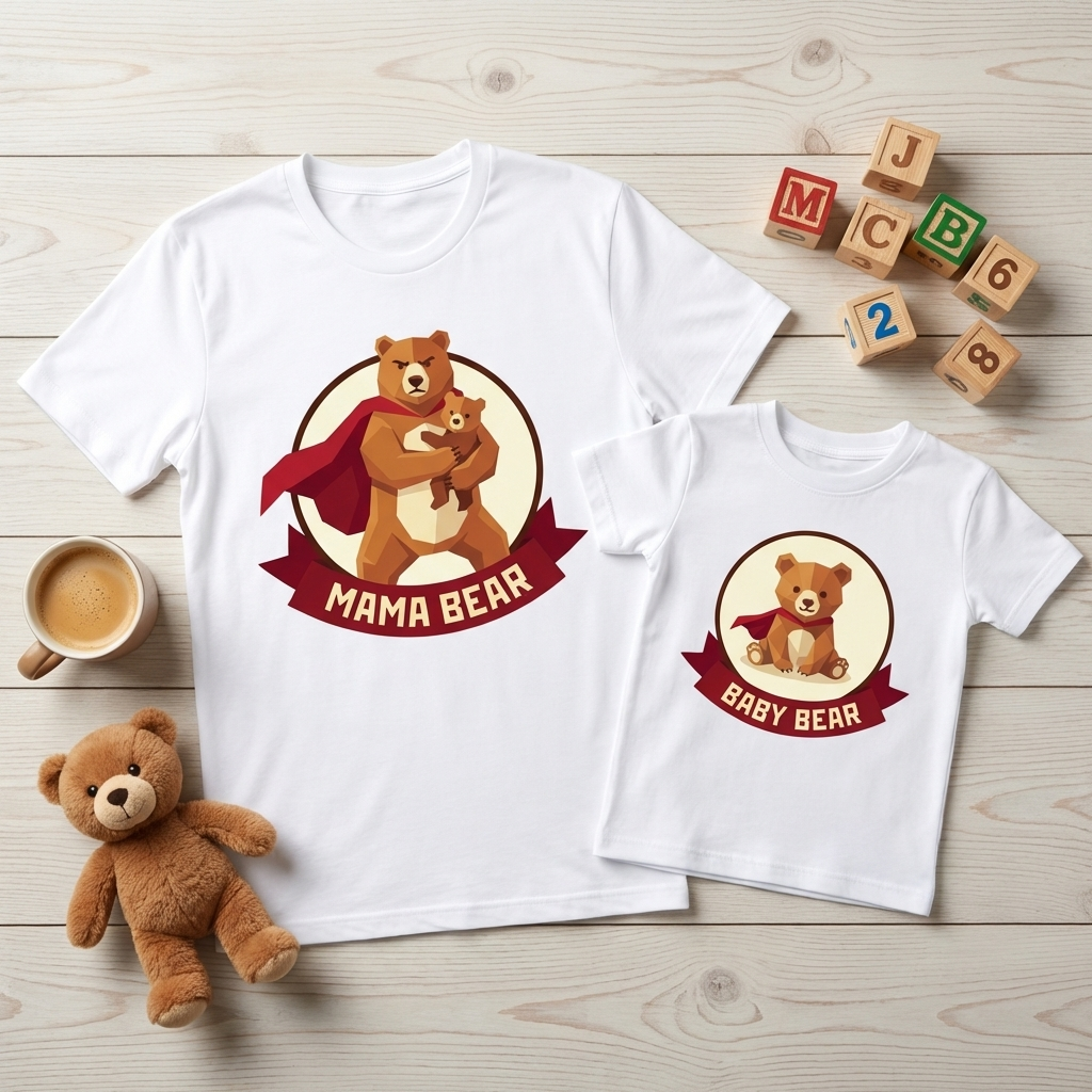 Bear Family Bundle: Mama Bear T-Shirt + Baby Bear Kids T-Shirt