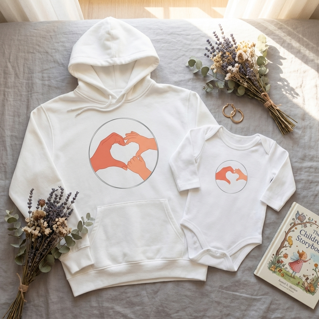 Bestie Bundle: Bestie Heart Hands Hoodie + Bestie Baby Onesie (Silver)