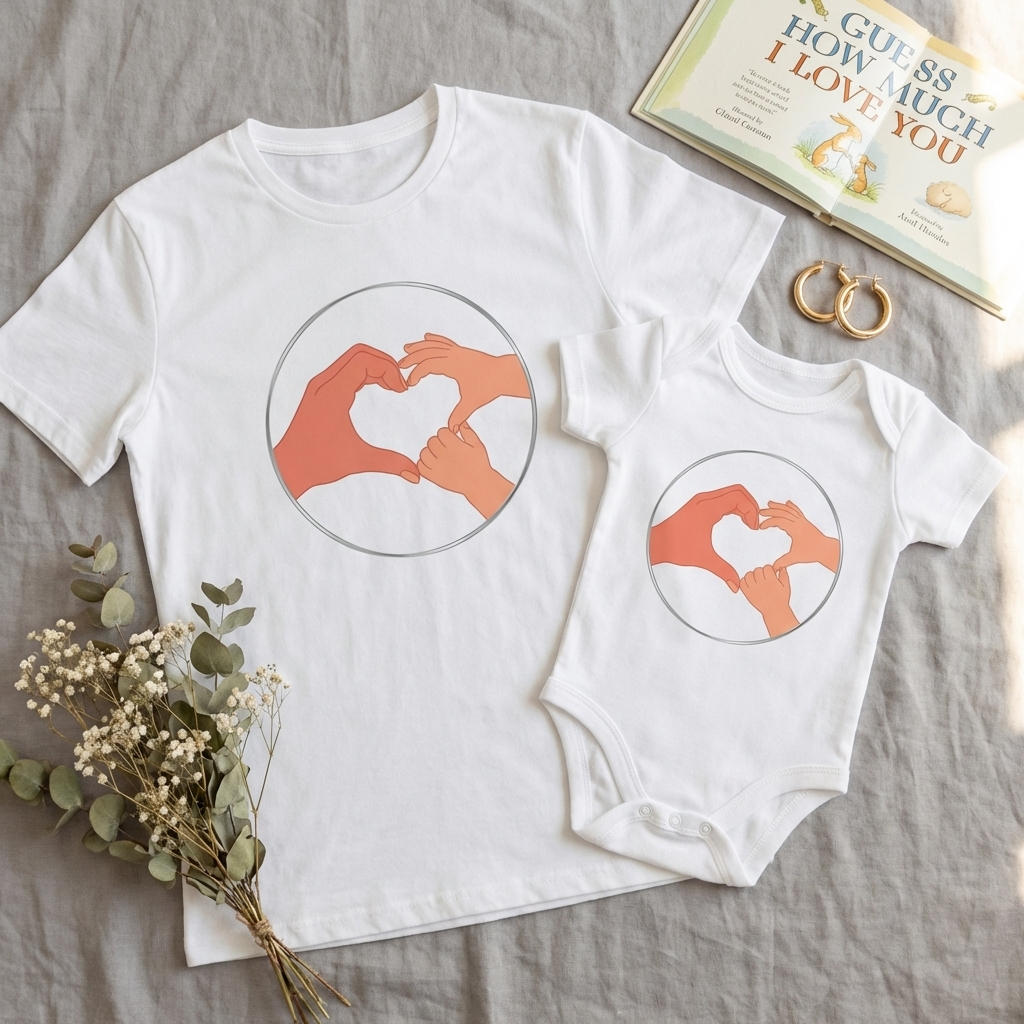 Bestie Bundle: Bestie Heart Hands T-Shirt + Bestie Baby Onesie (Silver)