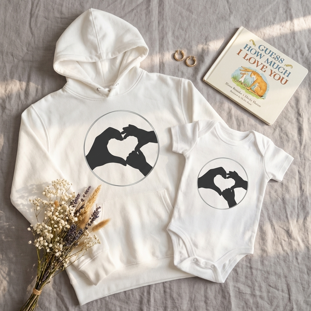 Bestie Bundle: Bestie Heart Hands Hoodie + Bestie Baby Onesie (B&W)