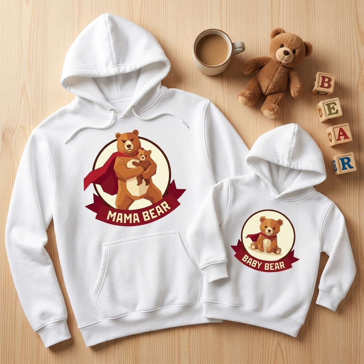 Bear Family Bundle: Mama Bear Hoodie + Baby Bear Toddler Hoodie