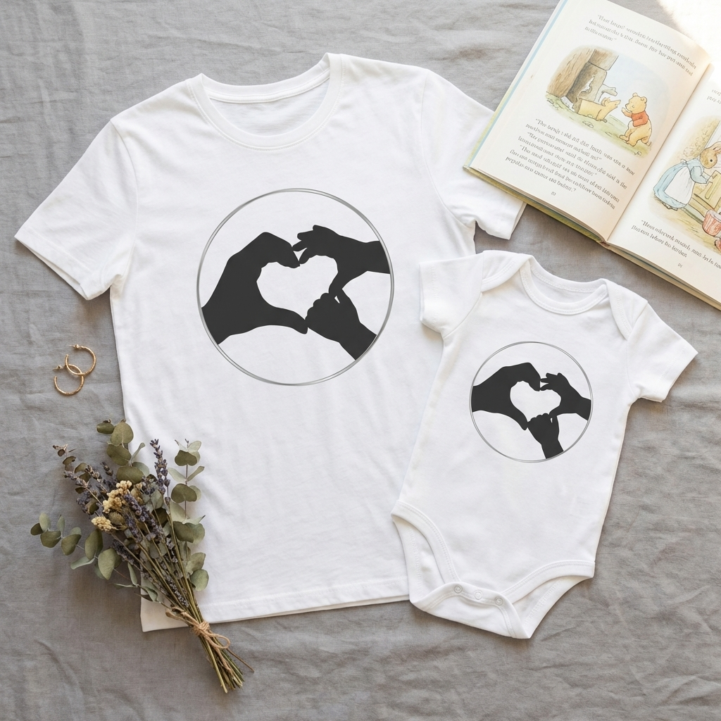 Bestie Bundle: Bestie Heart Hands T-Shirt + Bestie Baby Onesie (B&W)