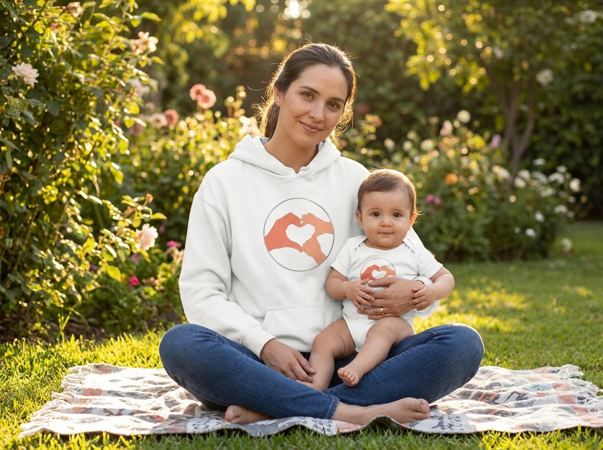 Bestie Bundle: Bestie Heart Hands Hoodie + Bestie Baby Onesie (Silver)