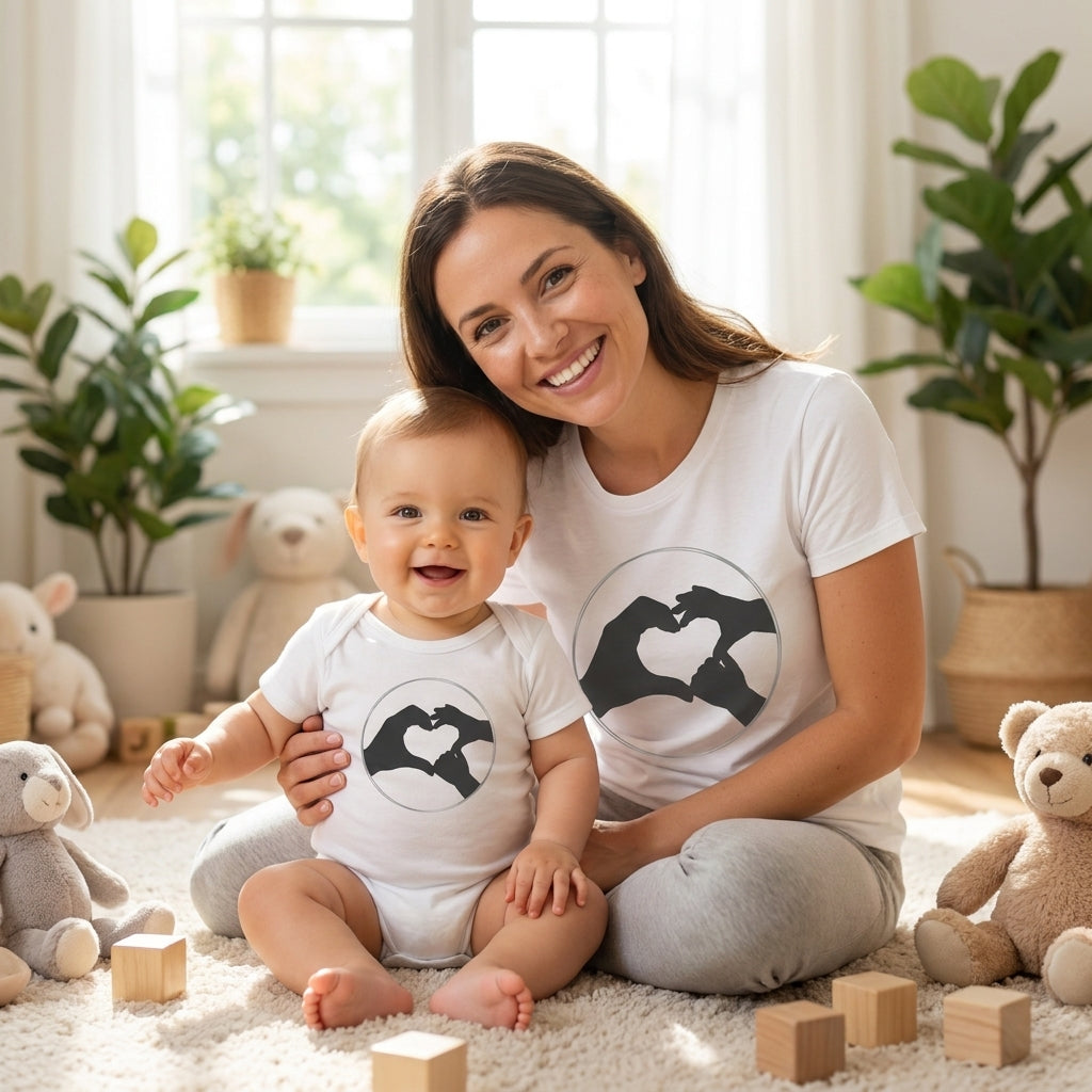 Bestie Bundle: Bestie Heart Hands T-Shirt + Bestie Baby Onesie (B&W)