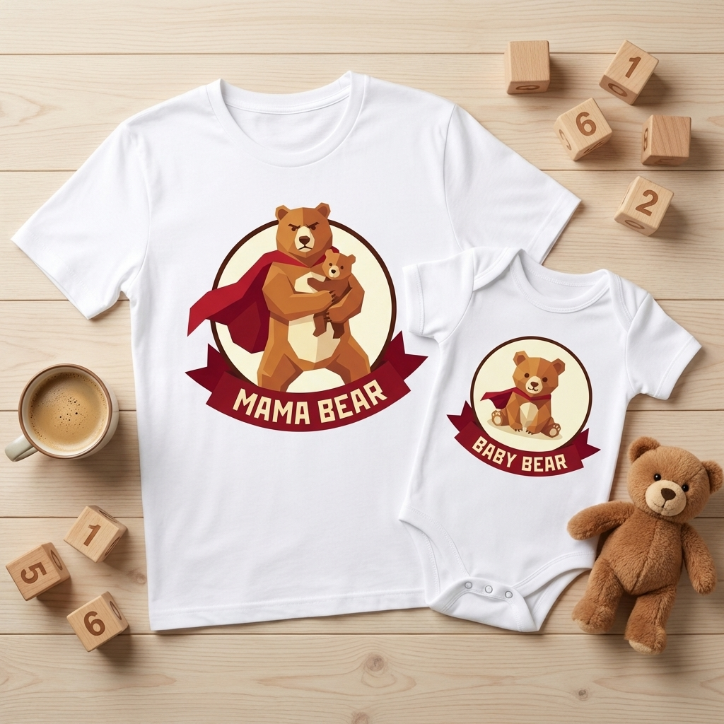 Bear Family Bundle: Mama Bear T-Shirt + Baby Bear Onesie