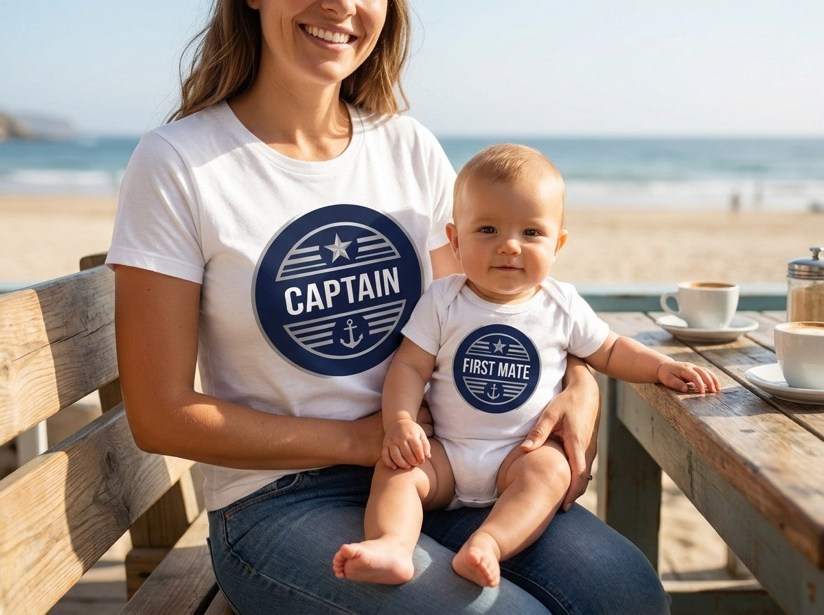 The Crew Bundle: Captain T-Shirt + First Mate Baby Onesie