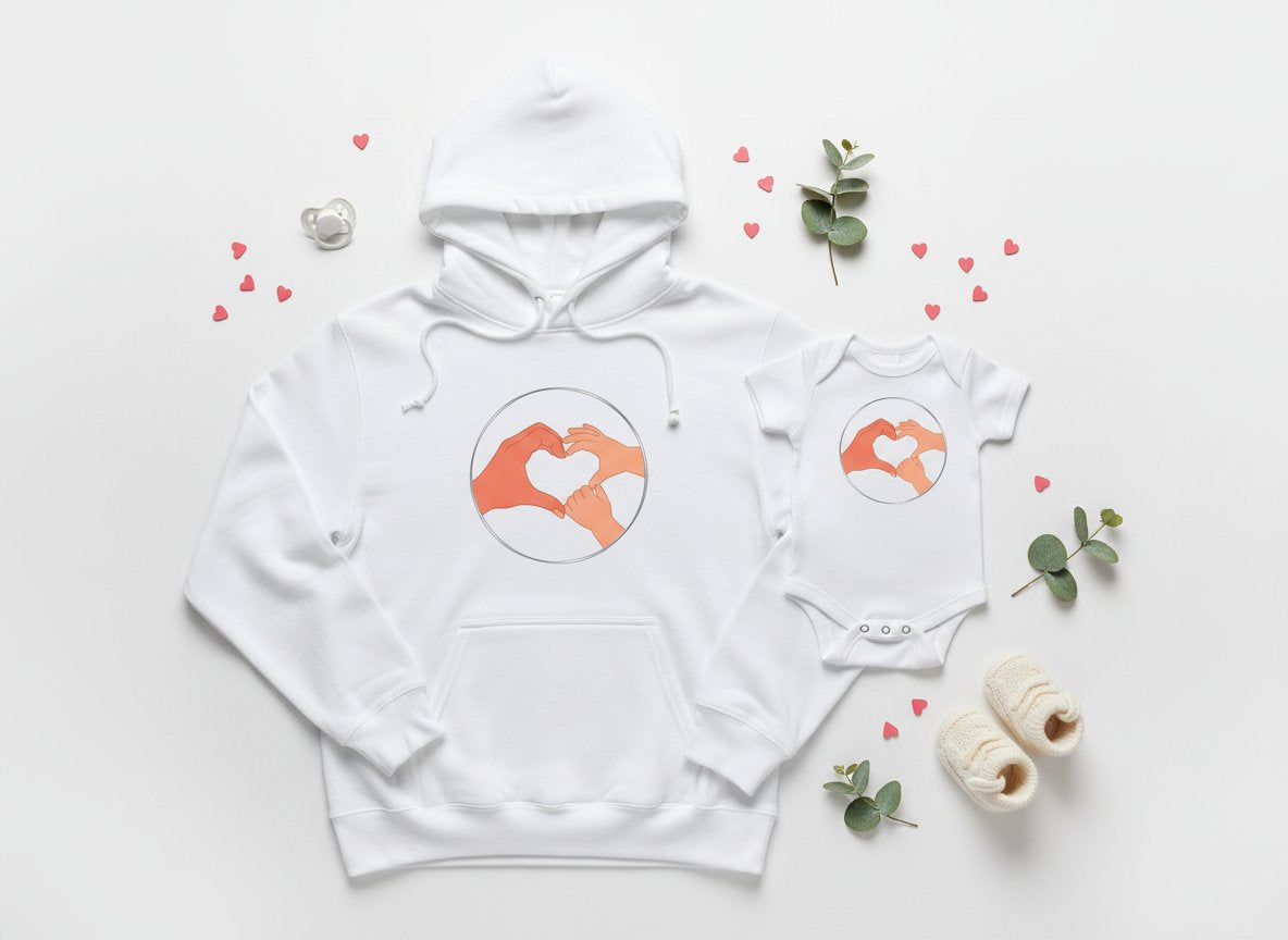 Bestie Bundle: Bestie Heart Hands Hoodie + Bestie Baby Onesie (Silver)