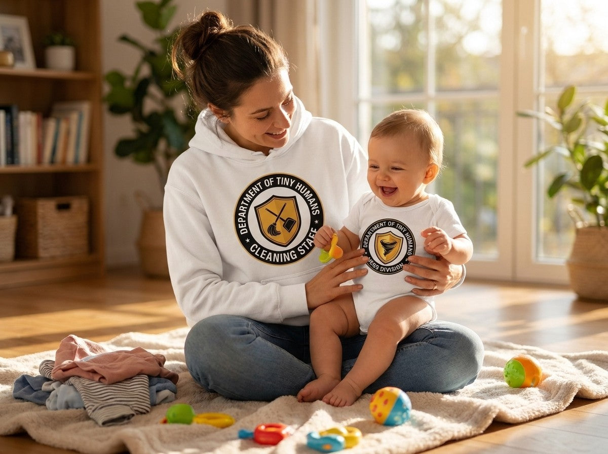 The Mess Bundle: Cleaning Staff Hoodie + Mess Division Baby Onesie